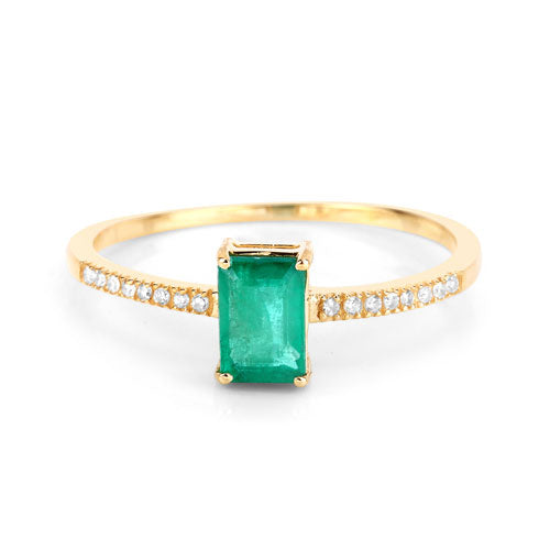 Bids.com 0.59 Carat Genuine Zambian Emerald and White Diamond 14K Yellow Gold Ring Rings