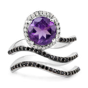 Bids.com 2.31 Carat Genuine Amethyst, Black Spinel and White Diamond .925 Sterling Silver Ring Rings