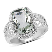 Bids.com 3.94 Carat Genuine Green Amethyst and White Topaz .925 Sterling Silver Ring Rings