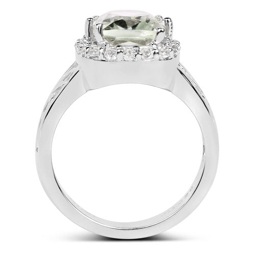 Bids.com 3.94 Carat Genuine Green Amethyst and White Topaz .925 Sterling Silver Ring Rings