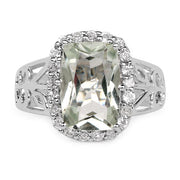 Bids.com 3.94 Carat Genuine Green Amethyst and White Topaz .925 Sterling Silver Ring Rings