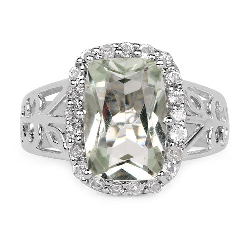Bids.com 3.94 Carat Genuine Green Amethyst and White Topaz .925 Sterling Silver Ring Rings