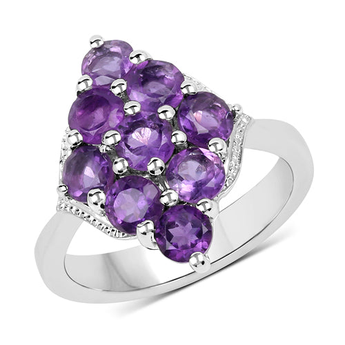 Bids.com 2.16 Carat Genuine Amethyst .925 Sterling Silver Ring Rings