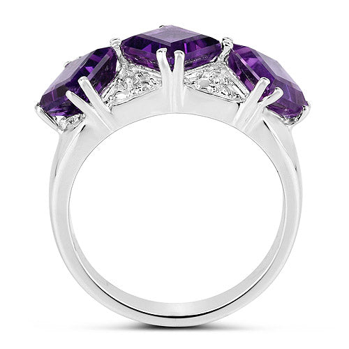 Bids.com 3.09 Carat Genuine Amethyst and White Topaz .925 Sterling Silver Ring Rings