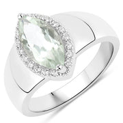 Bids.com 1.64 Carat Genuine Green Amethyst and White Topaz .925 Sterling Silver Ring Rings