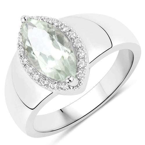 Bids.com 1.64 Carat Genuine Green Amethyst and White Topaz .925 Sterling Silver Ring Rings