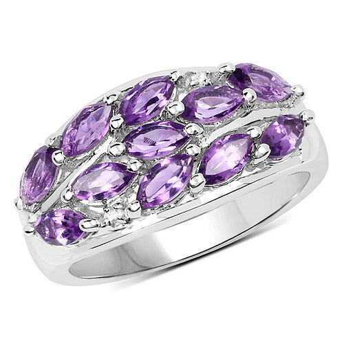 Bids.com 1.67 Carat Genuine  Amethyst and White Topaz .925 Sterling Silver Ring Rings