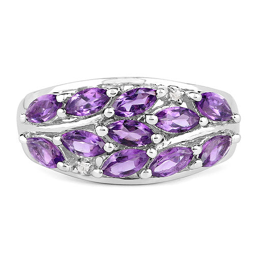 Bids.com 1.67 Carat Genuine  Amethyst and White Topaz .925 Sterling Silver Ring Rings