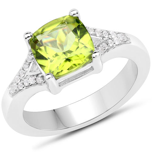 Bids.com 2.27 Carat Genuine Peridot and White Zircon .925 Sterling Silver Ring Rings