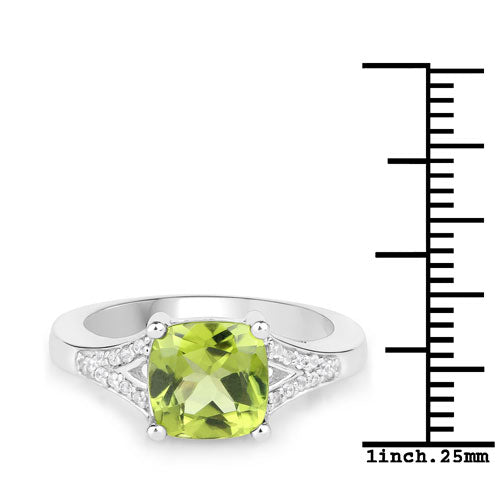 Bids.com 2.27 Carat Genuine Peridot and White Zircon .925 Sterling Silver Ring Rings