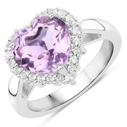 Bids.com 4.03 Carat Genuine Pink Amethyst and White Topaz .925 Sterling Silver Ring Rings
