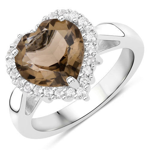 Bids.com 3.48 Carat Genuine Smoky Quartz and White Topaz .925 Sterling Silver Ring Rings