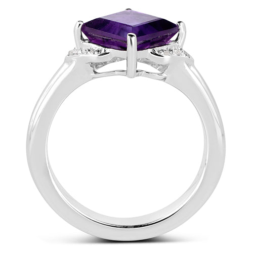 Bids.com 2.55 Carat Genuine Amethyst and White Topaz .925 Sterling Silver Ring Rings