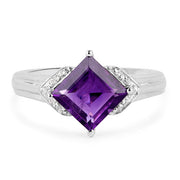Bids.com 2.55 Carat Genuine Amethyst and White Topaz .925 Sterling Silver Ring Rings