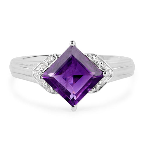 Bids.com 2.55 Carat Genuine Amethyst and White Topaz .925 Sterling Silver Ring Rings