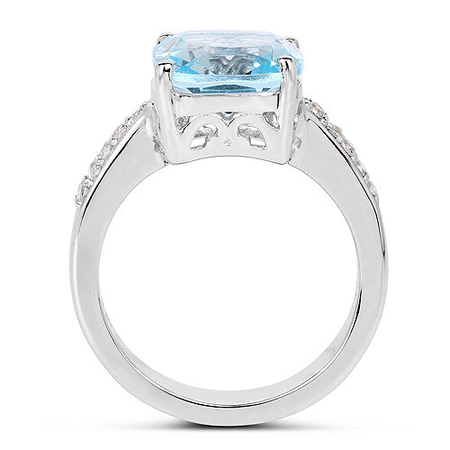 Bids.com 4.62 Carat Genuine Blue Topaz and White Topaz .925 Sterling Silver Ring Rings