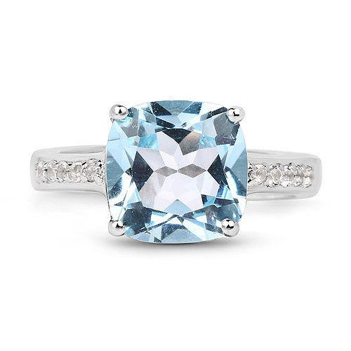Bids.com 4.62 Carat Genuine Blue Topaz and White Topaz .925 Sterling Silver Ring Rings