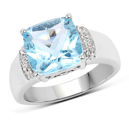 Bids.com 4.58 Carat Genuine Blue Topaz and White Topaz .925 Sterling Silver Ring Rings