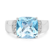 Bids.com 4.58 Carat Genuine Blue Topaz and White Topaz .925 Sterling Silver Ring Rings