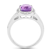 Bids.com 2.13 Carat Genuine  Amethyst and White Topaz .925 Sterling Silver Ring Rings