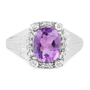 Bids.com 2.13 Carat Genuine  Amethyst and White Topaz .925 Sterling Silver Ring Rings