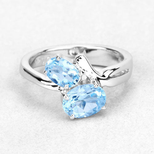 Bids.com 2.55 Carat Genuine Blue Topaz .925 Sterling Silver Ring Rings