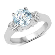 Bids.com 2.28 Carat Genuine Blue Topaz and White Topaz .925 Sterling Silver Ring Rings