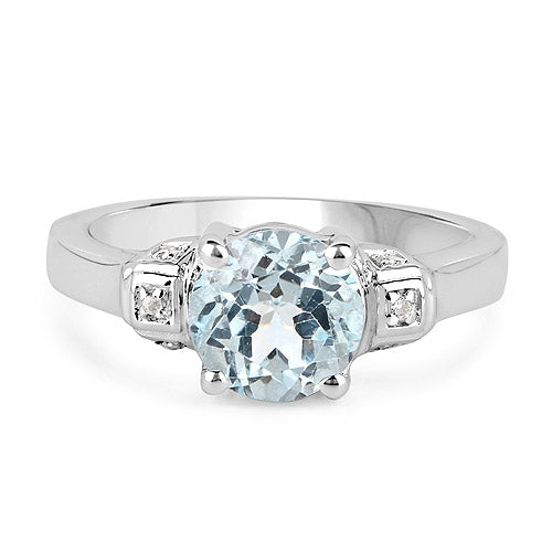 Bids.com 2.28 Carat Genuine Blue Topaz and White Topaz .925 Sterling Silver Ring Rings