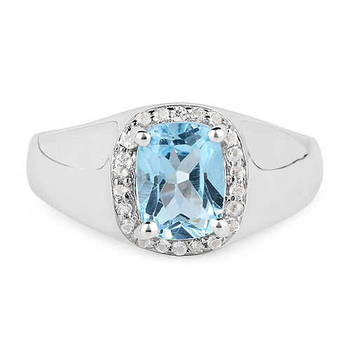 Bids.com 1.62 Carat Genuine Blue Topaz and White Topaz .925 Sterling Silver Ring Rings
