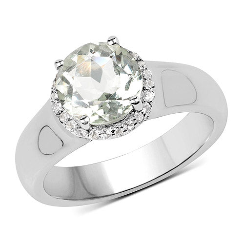 Bids.com 1.87 Carat Genuine Green Amethyst and White Topaz .925 Sterling Silver Ring Rings