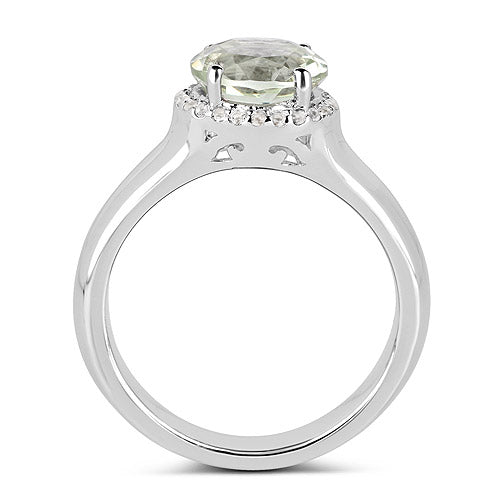 Bids.com 1.87 Carat Genuine Green Amethyst and White Topaz .925 Sterling Silver Ring Rings