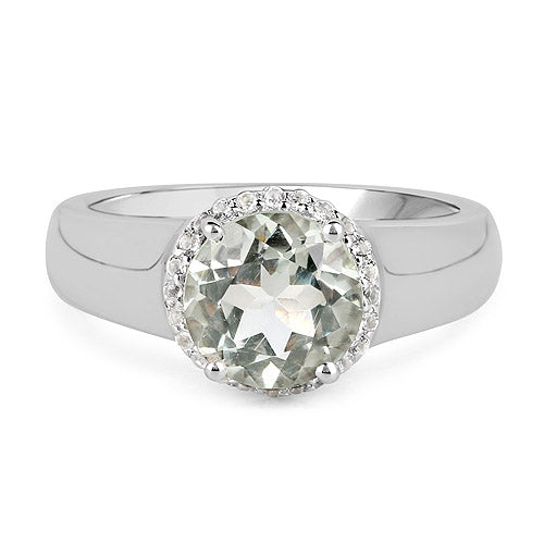 Bids.com 1.87 Carat Genuine Green Amethyst and White Topaz .925 Sterling Silver Ring Rings