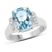 Bids.com 4.28 Carat Genuine Blue Topaz and White Topaz .925 Sterling Silver Ring Rings