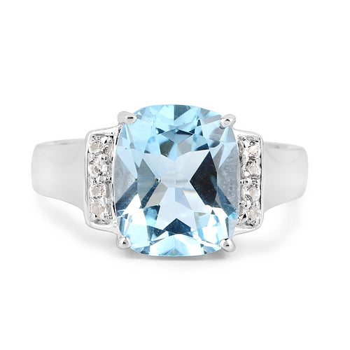 Bids.com 4.28 Carat Genuine Blue Topaz and White Topaz .925 Sterling Silver Ring Rings