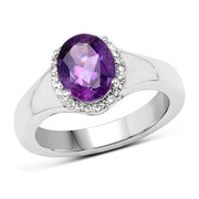 Bids.com 1.73 Carat Genuine  Amethyst and White Topaz .925 Sterling Silver Ring Rings