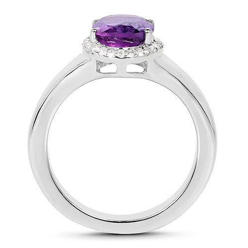 Bids.com 1.73 Carat Genuine  Amethyst and White Topaz .925 Sterling Silver Ring Rings