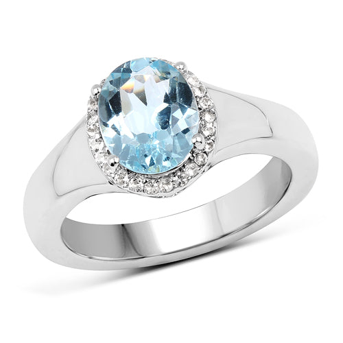 Bids.com 2.63 Carat Genuine  Blue Topaz and White Topaz .925 Sterling Silver Ring Rings
