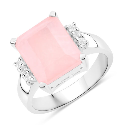 Bids.com 5.72 Carat Genuine Rose Quartz and White Topaz .925 Sterling Silver Ring Rings