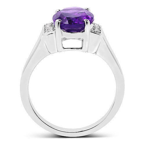 Bids.com 3.12 Carat Genuine  Amethyst and White Topaz .925 Sterling Silver Ring Rings