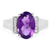 Bids.com 3.12 Carat Genuine  Amethyst and White Topaz .925 Sterling Silver Ring Rings