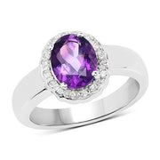 Bids.com 1.68 Carat Genuine  Amethyst and White Topaz .925 Sterling Silver Ring Rings