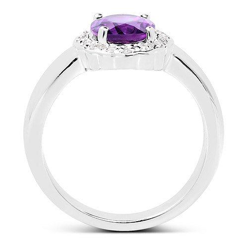 Bids.com 1.68 Carat Genuine  Amethyst and White Topaz .925 Sterling Silver Ring Rings