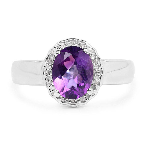 Bids.com 1.68 Carat Genuine  Amethyst and White Topaz .925 Sterling Silver Ring Rings