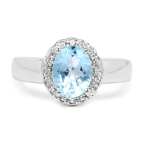 Bids.com 2.58 Carat Genuine  Blue Topaz and White Topaz .925 Sterling Silver Ring Rings