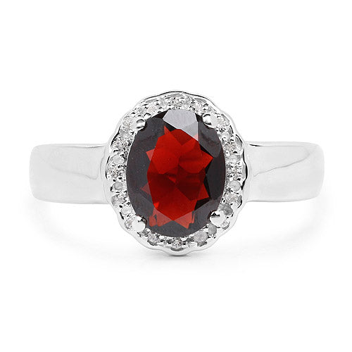 Bids.com 2.58 Carat Genuine  Garnet and White Topaz .925 Sterling Silver Ring Rings