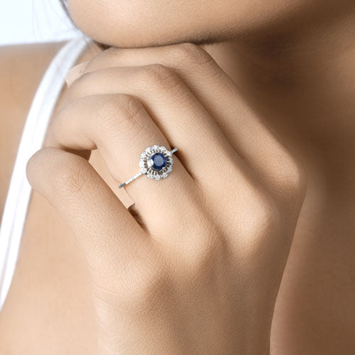 Bids.com 0.78 Carat Genuine Blue Sapphire and White Diamond 14K White Gold Ring Rings