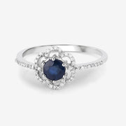 Bids.com 0.78 Carat Genuine Blue Sapphire and White Diamond 14K White Gold Ring Rings