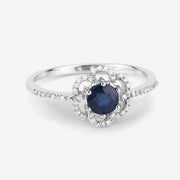 Bids.com 0.78 Carat Genuine Blue Sapphire and White Diamond 14K White Gold Ring Rings