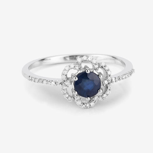 Bids.com 0.78 Carat Genuine Blue Sapphire and White Diamond 14K White Gold Ring Rings