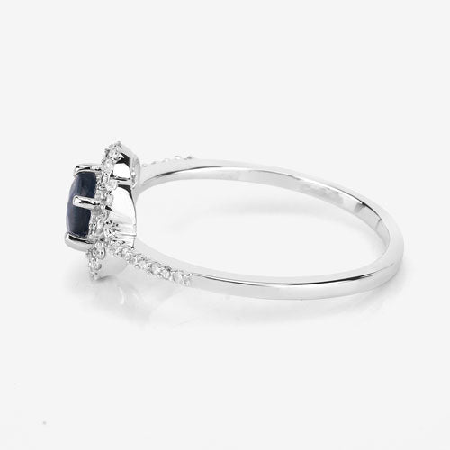 Bids.com 0.78 Carat Genuine Blue Sapphire and White Diamond 14K White Gold Ring Rings